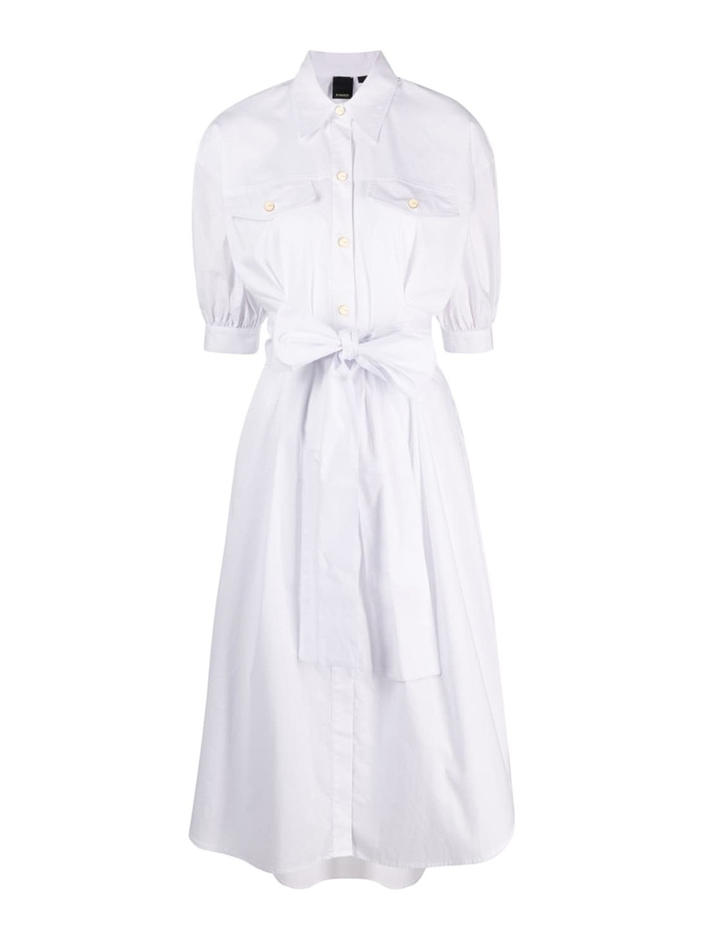 PINKO White Cotton Shirt Midi Dress Belted Puff Sleeve - Picture 2 of 5